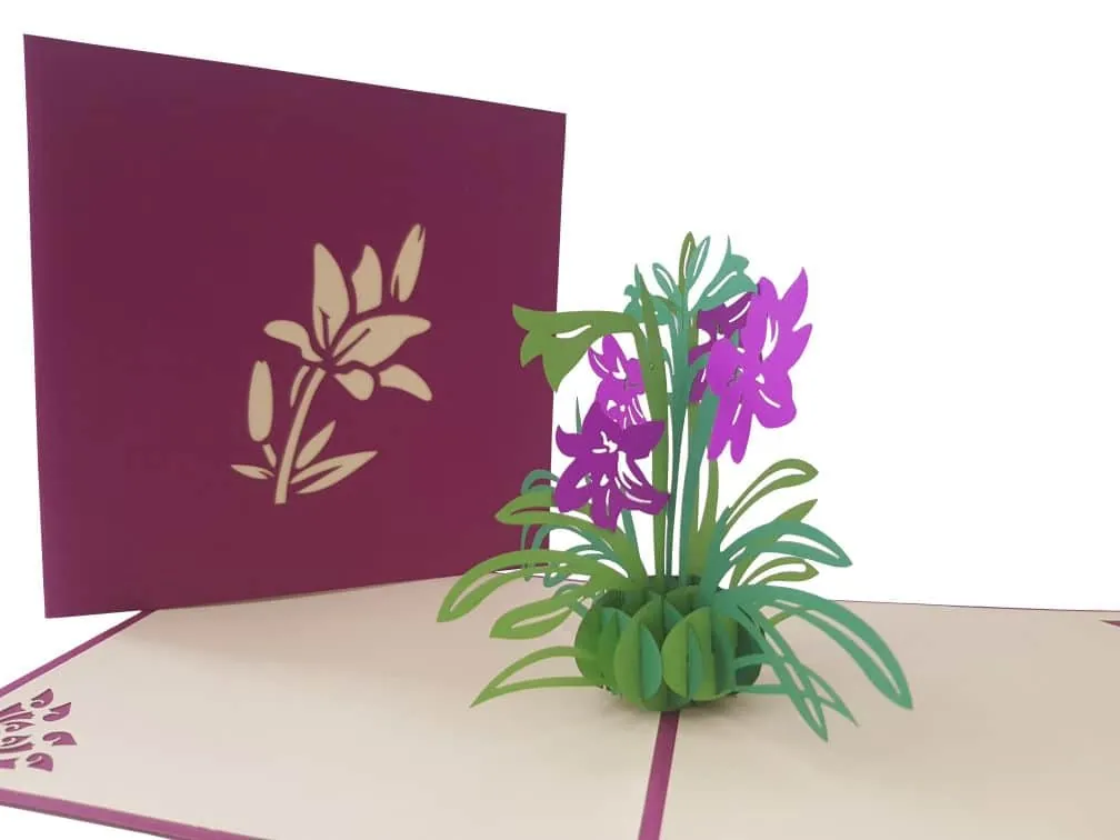 Pop Up Card Flower Purple Coza Card Unique Gift Greeting Cards